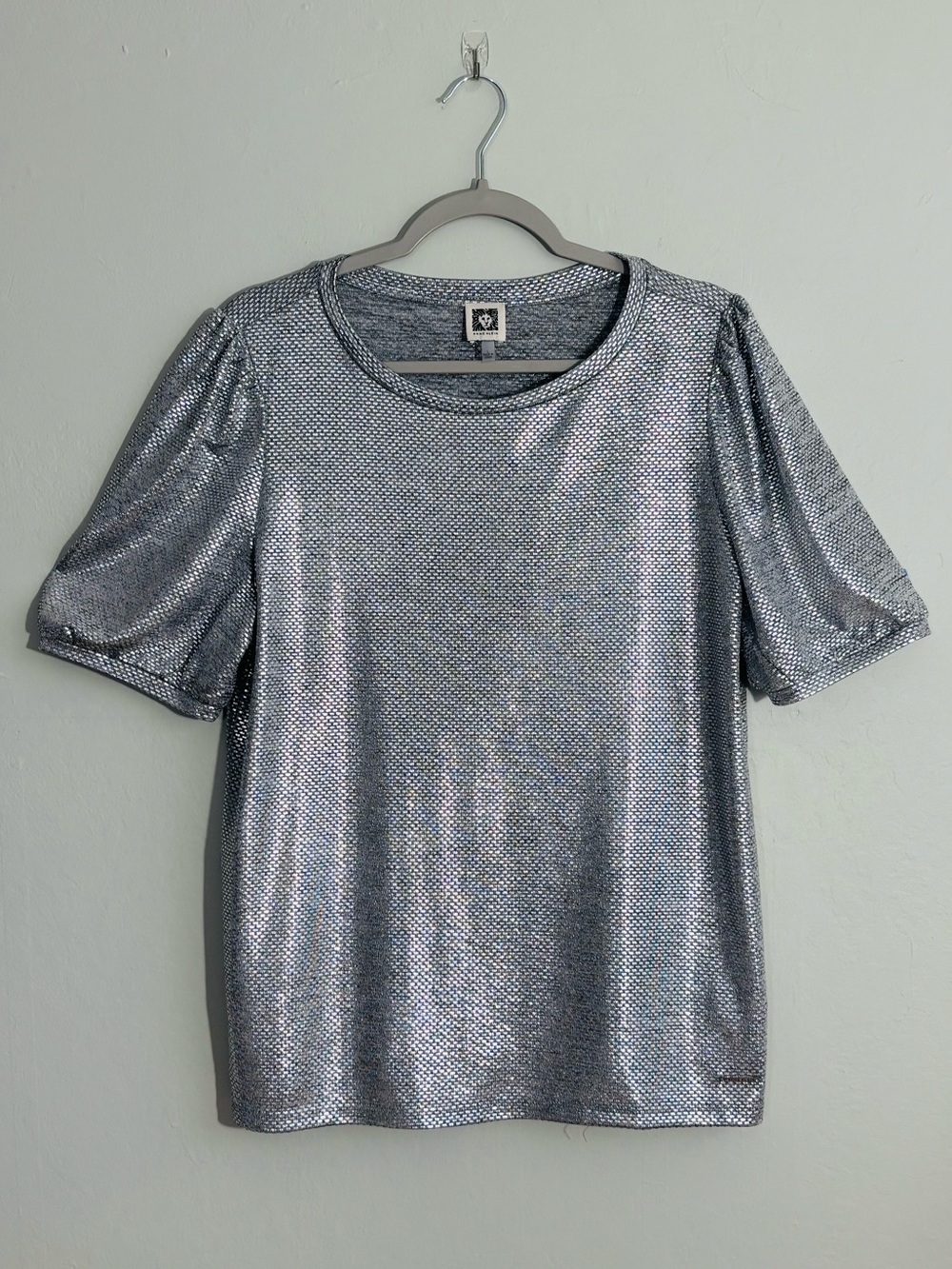 Anne Klein silver Lamé party top L NWOT
